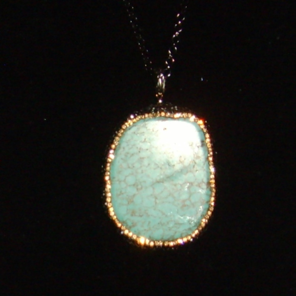 Faux Turquoise and Gunmetal Tone Pendant Necklace